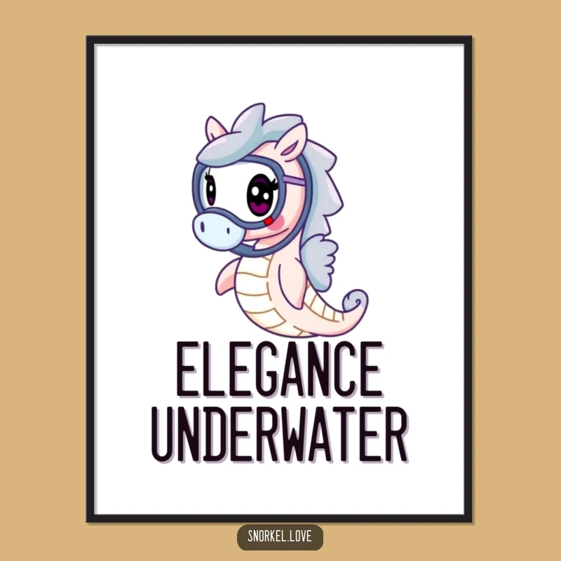 Funny Cheerful Seahorse Digital Art Print - Graceful Snorkel Decor