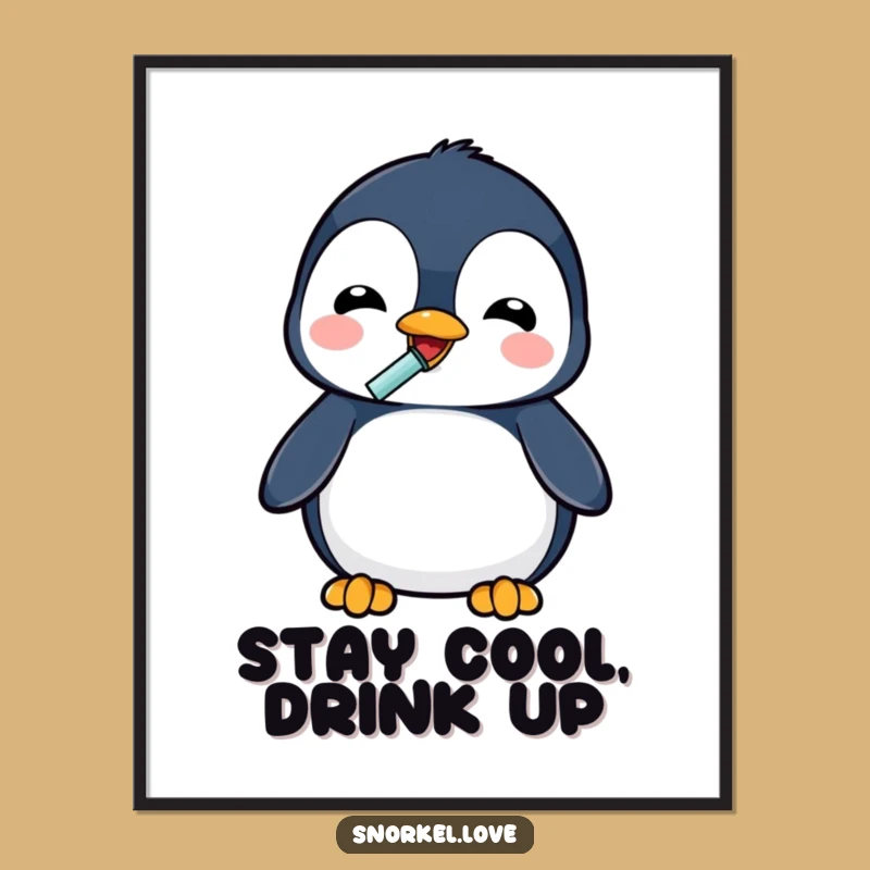 Funny Penguin Drinking Poster - Delightful Snorkel Wall Art