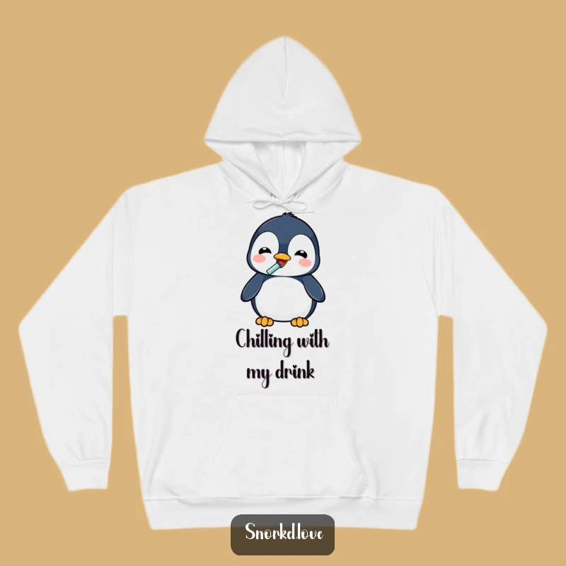Funny Penguin Drinking Hoodie - Cozy Snorkel Comfort Sweatshirt