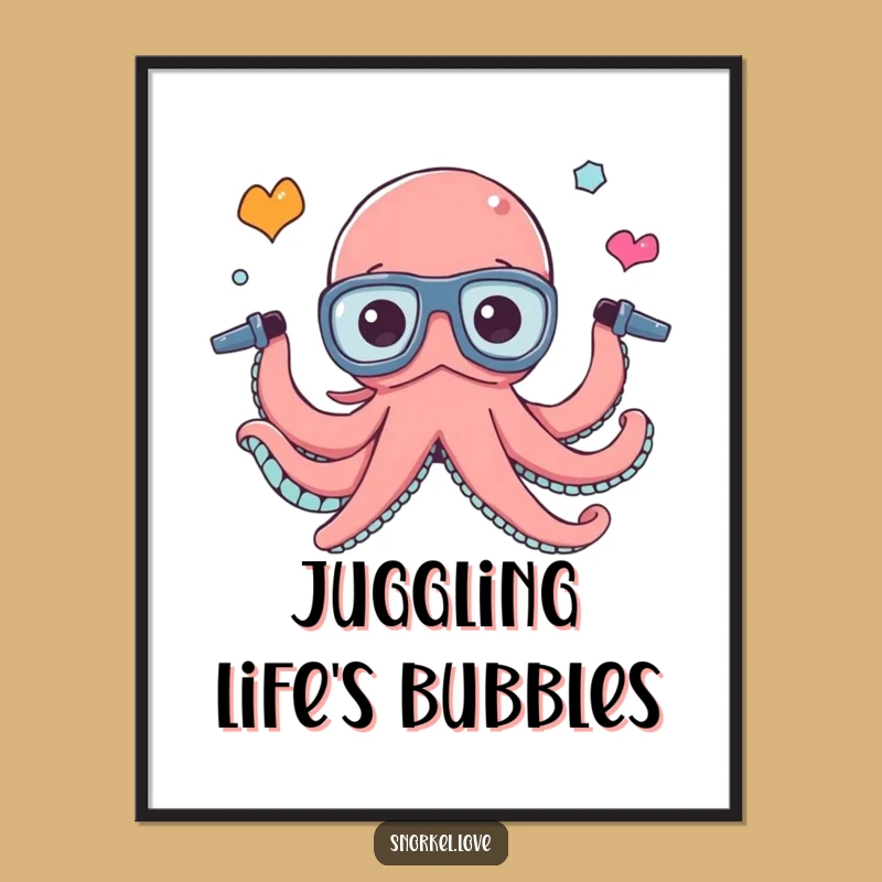 Quirky Free Printable Wall Art: Juggling Octopus, Funny Downloadable Decor