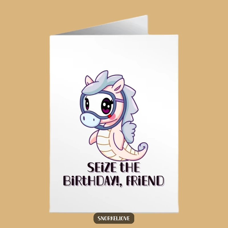 Free Printable Birthday Card: Cheerful Snorkeling Seahorse, Funny Downloadable Gift