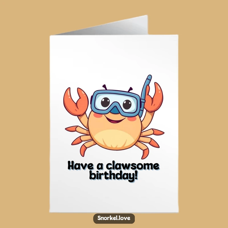 Free Printable Birthday Card: Happy Snorkeling Crab, Funny Downloadable Gift