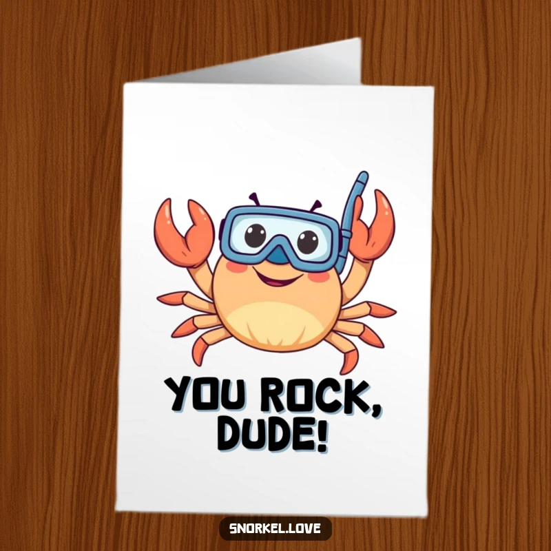 Free Printable Congratulations Card: A cheerful crab in a snorkel waving its claws victoriously, celebrating a fantastic achievement.