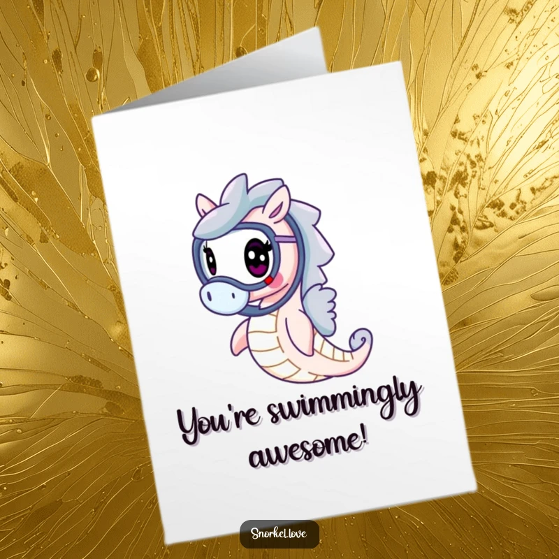 Free Printable Congratulations Card: A cheerful seahorse with a snorkel swimming elegantly, perfect for acknowledging achievements.