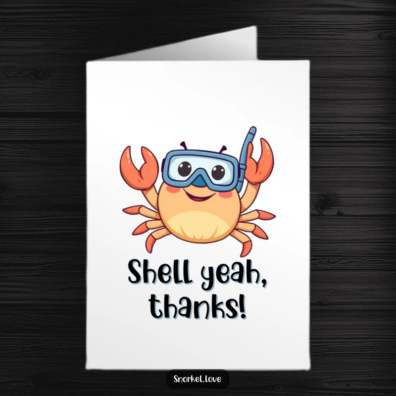 Funny Free Printable Thank You Card: A happy crab wearing a snorkel waves hello, a delightful way to express thanks.