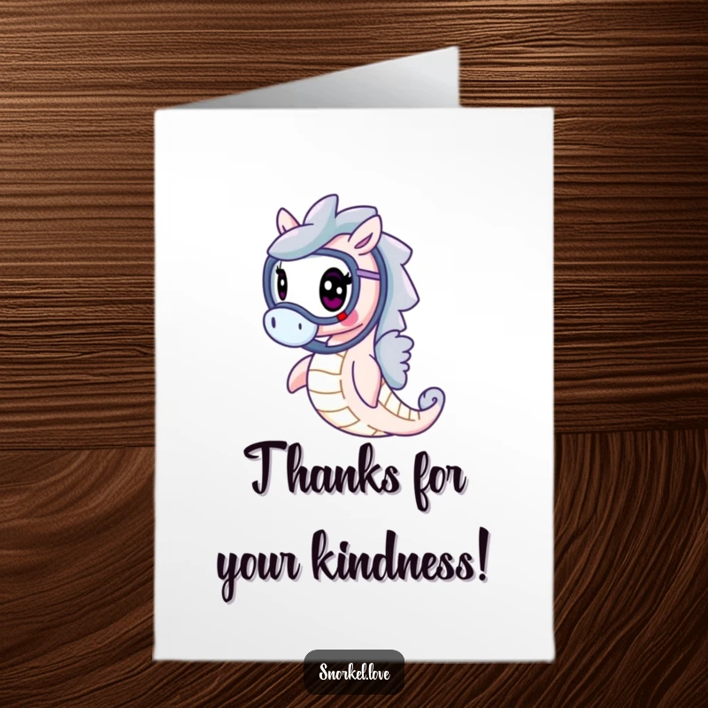 Funny Free Printable Thank You Card: A cheerful seahorse wearing a snorkel swims by, a graceful way to say thank you.