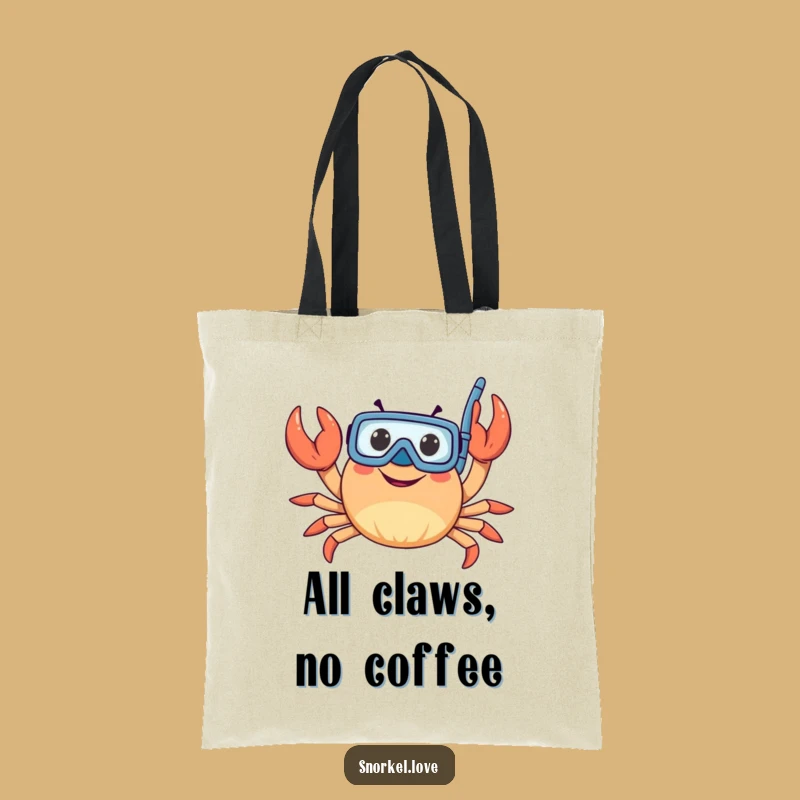 Funny Snorkeler Crab Tote Bag - Waving Claws Ocean Adventure Carry-All